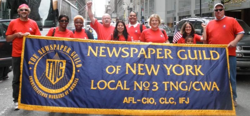 Guild members in 2011 waiting to join New York City Labor Day parade up Fifth Avenue.
